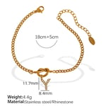 Gold color / 1 Piece Simple Series Simple Letter Y Stainless Steel  Gold Color Rhinestone Women's Charm Bracelets Picture25